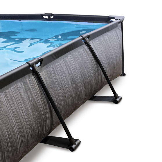 EXIT Black Wood pool 300x200x65cm med filterpumpe og poolskærm og baldakin - sort