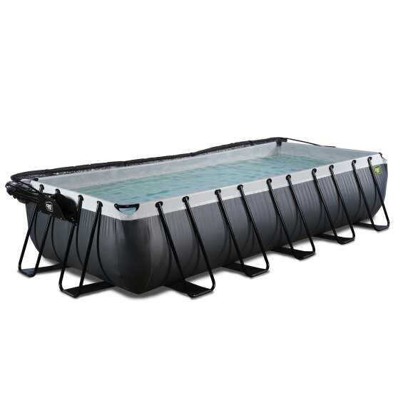 EXIT Black Leather pool 540x250x100cm med sandfilterpumpe og poolskærm - sort