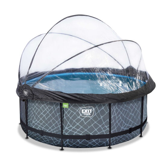 EXIT Stone pool &oslash;360x122cm med sandfilterpumpe og poolsk&aelig;rm og varmepumpe - gr&aring;