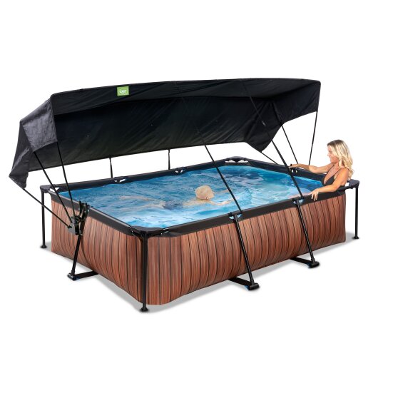 EXIT Wood pool 300x200x65cm med filterpumpe og baldakin - brun
