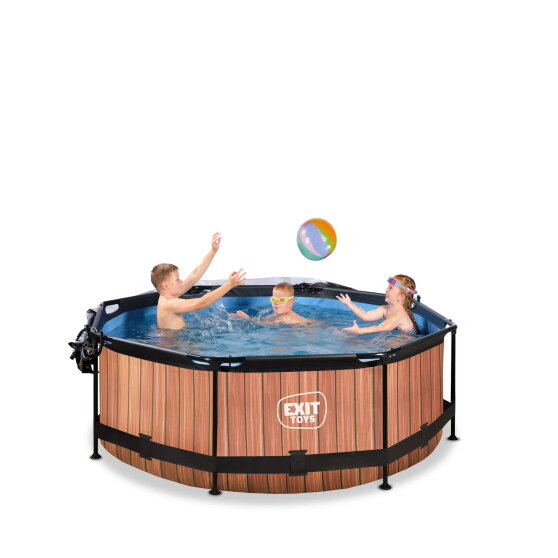 EXIT Wood pool &oslash;244x76cm med filterpumpe og poolsk&aelig;rm - brun
