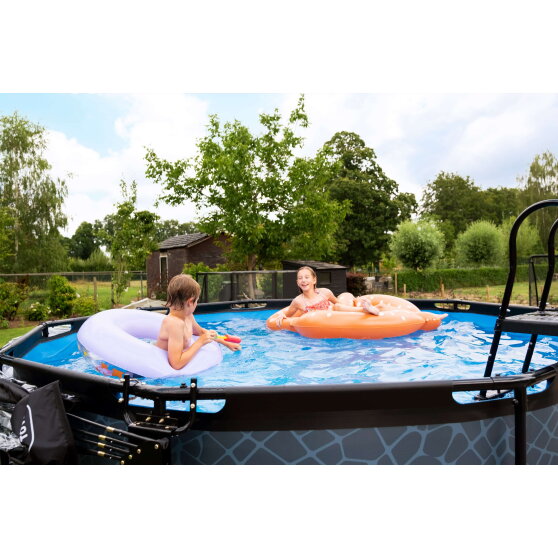 EXIT Black Leather pool &oslash;360x122cm med filterpumpe - sort