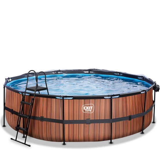 EXIT Wood pool ø488x122cm med sandfilterpumpe og poolskærm - brun