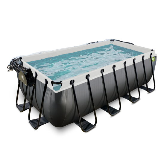 EXIT Black Leather pool 400x200x122cm med sandfilterpumpe og poolskærm - sort