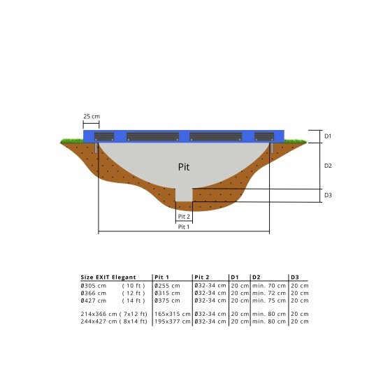 EXIT Elegant Premium ground trampoline 244x427cm with Deluxe safety net - blue