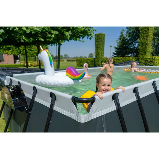 EXIT Black Leather pool 540x250x122cm med sandfilterpumpe og poolsk&aelig;rm - sort