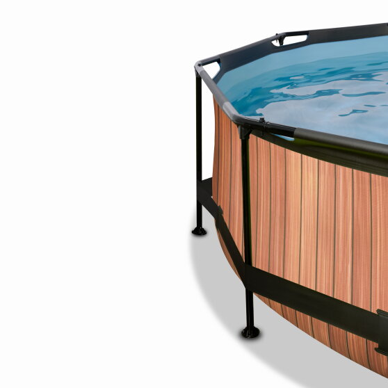 EXIT Wood pool ø244x76cm med filterpumpe og baldakin - brun