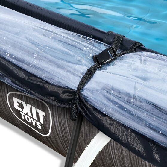 EXIT Black Wood pool 220x150x65cm med filterpumpe og poolskærm og baldakin - sort