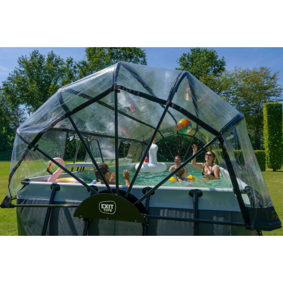 EXIT Black Leather pool 540x250x122cm med sandfilterpumpe og poolskærm - sort