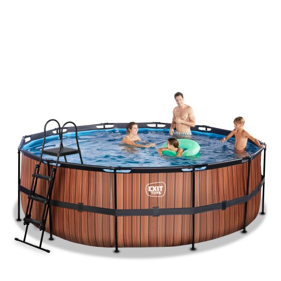 EXIT Wood pool ø427x122cm med filterpumpe - brun