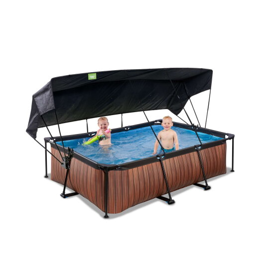 EXIT Wood pool 220x150x65cm med filterpumpe og baldakin - brun