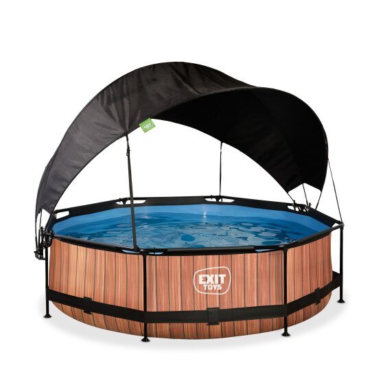EXIT Wood pool ø300x76cm med filterpumpe og baldakin - brun