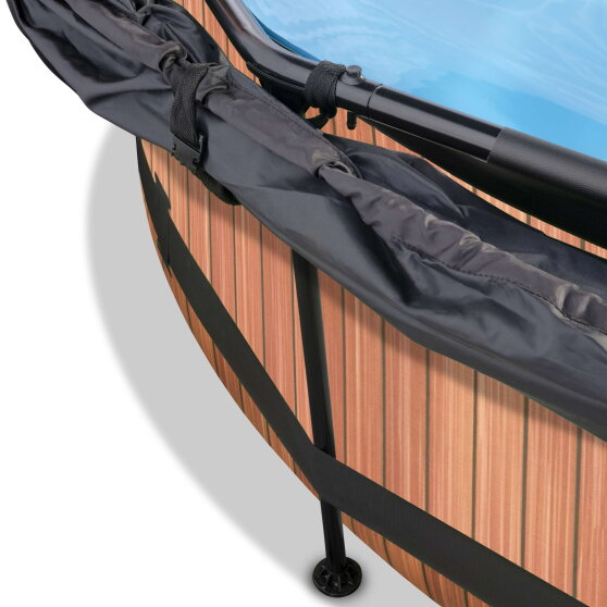 EXIT Wood pool ø300x76cm med filterpumpe og baldakin - brun
