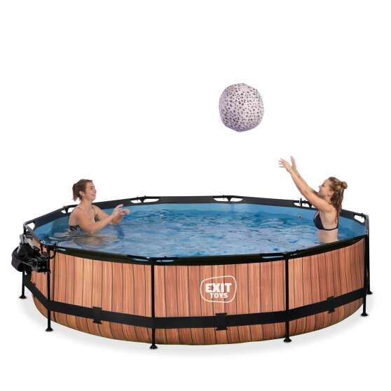 EXIT Wood pool &oslash;360x76cm med filterpumpe og poolsk&aelig;rm og baldakin - brun