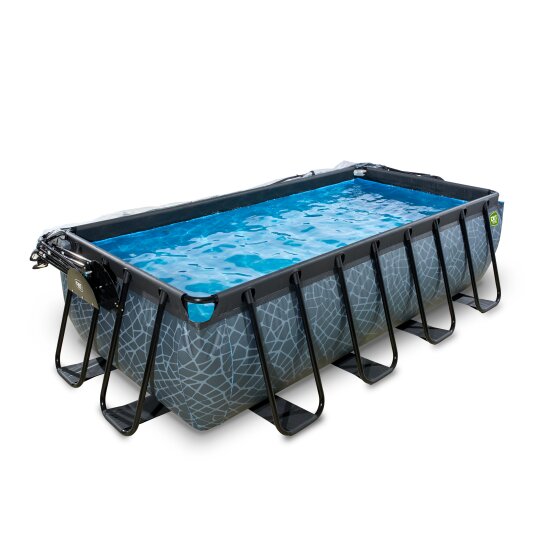 EXIT Stone pool 400x200x100cm med filterpumpe og poolskærm - grå