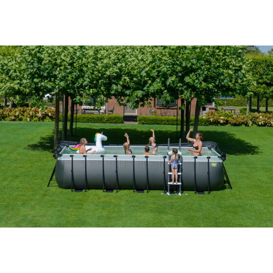EXIT Black Leather pool 540x250x122cm med sandfilterpumpe og poolsk&aelig;rm og varmepumpe - sort