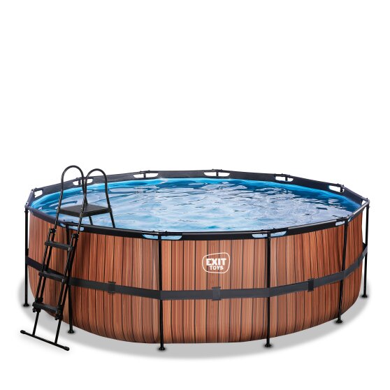 EXIT Wood pool ø427x122cm med filterpumpe - brun