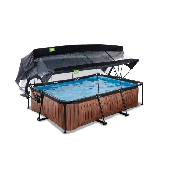 EXIT Wood pool 220x150x65cm med filterpumpe og poolskærm og baldakin - brun