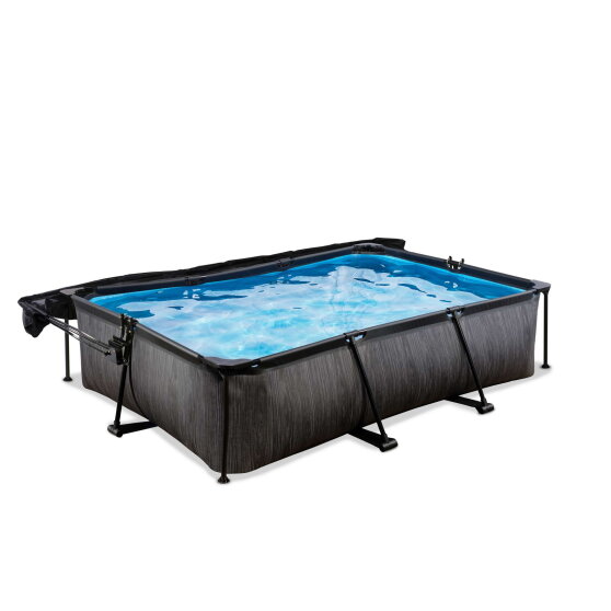 EXIT Black Wood pool 300x200x65cm med filterpumpe og baldakin - sort
