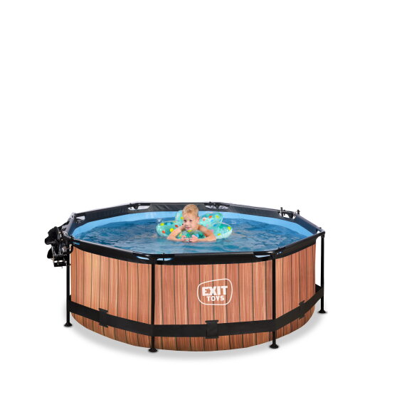 EXIT Wood pool ø244x76cm med filterpumpe og poolskærm og baldakin - brun