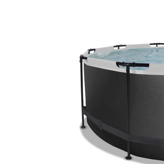 EXIT Black Leather pool ø360x122cm med sandfilterpumpe og poolskærm og tilbehørssæt - sort