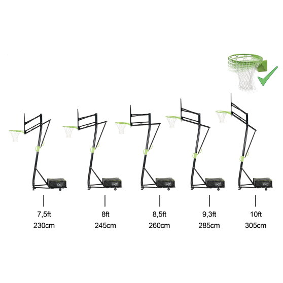 EXIT Galaxy bærbar basketballbagplade på hjul med dunk-basketballkurv - grøn/sort