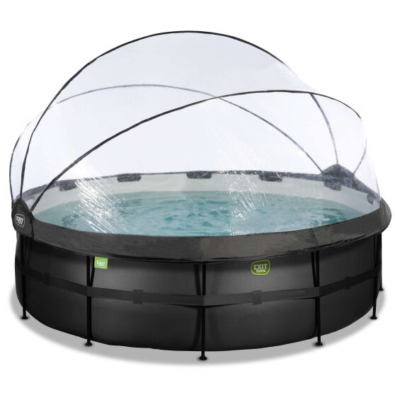 EXIT Black Leather pool &oslash;450x122cm med sandfilterpumpe og poolsk&aelig;rm og varmepumpe - sort