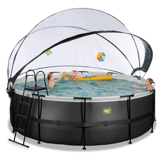 EXIT Black Leather pool ø427x122cm med sandfilterpumpe og poolskærm - sort