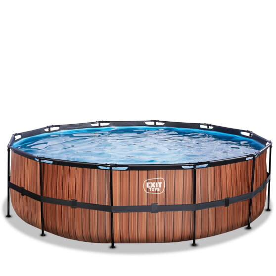 EXIT Wood pool &oslash;488x122cm med sandfilterpumpe - brun