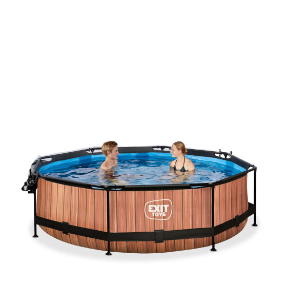 EXIT Wood pool ø300x76cm med filterpumpe og poolskærm - brun