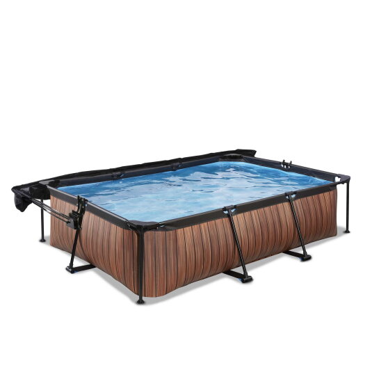 EXIT Wood pool 300x200x65cm med filterpumpe og baldakin - brun