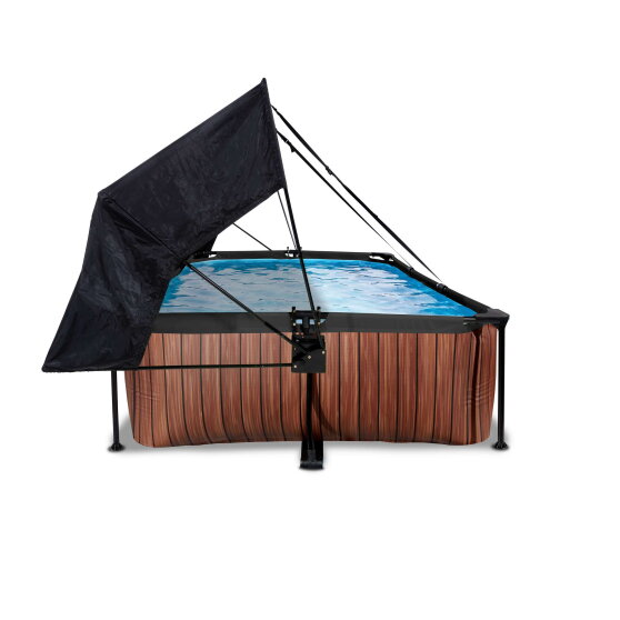 EXIT Wood pool 300x200x65cm med filterpumpe og baldakin - brun