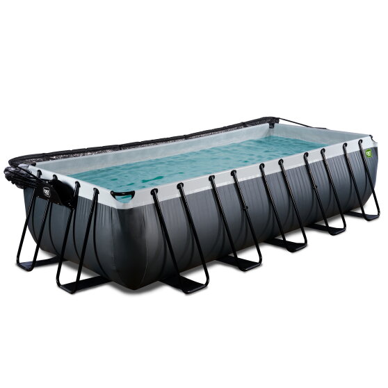 EXIT Black Leather pool 540x250x122cm med sandfilterpumpe og poolskærm - sort