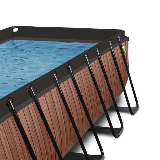 EXIT Wood pool 400x200x100cm med filterpumpe og poolsk&aelig;rm - brun