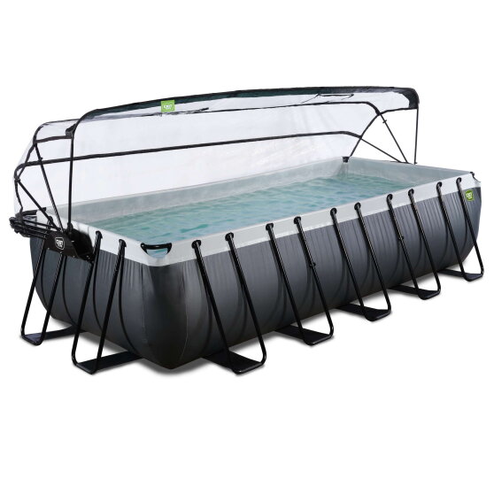 EXIT Black Leather pool 540x250x122cm med sandfilterpumpe og poolsk&aelig;rm og varmepumpe - sort