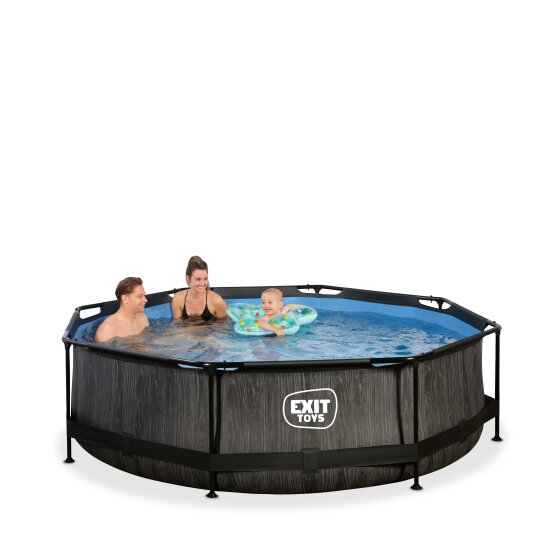 EXIT Black Wood pool ø300x76cm med filterpumpe - sort