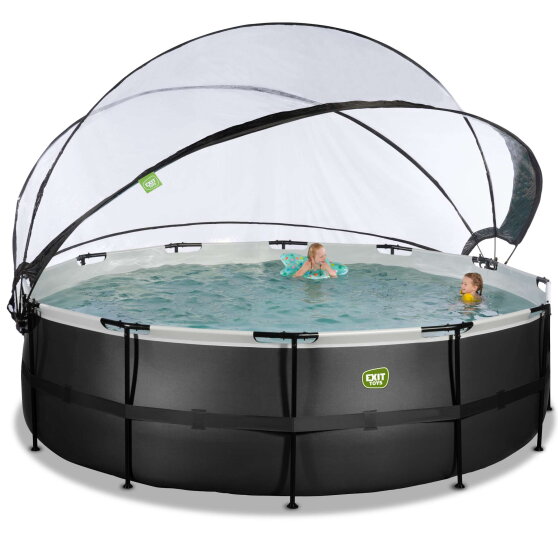 EXIT Black Leather pool &oslash;488x122cm med sandfilterpumpe og poolsk&aelig;rm - sort