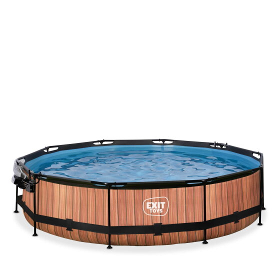 EXIT Wood pool &oslash;360x76cm med filterpumpe og poolsk&aelig;rm - brun
