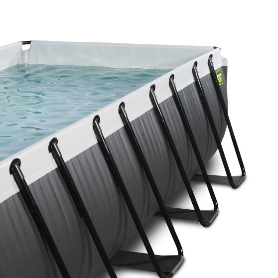 EXIT Black Leather pool 400x200x122cm med sandfilterpumpe og poolskærm og varmepumpe - sort