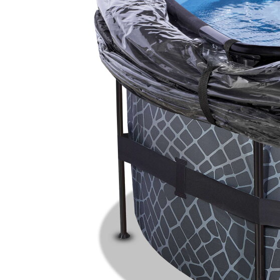 EXIT Stone pool &oslash;488x122cm med sandfilterpumpe og poolsk&aelig;rm og varmepumpe - gr&aring;