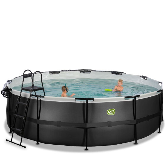 EXIT Black Leather pool ø488x122cm med sandfilterpumpe og poolskærm og varmepumpe - sort
