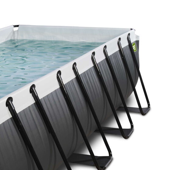 EXIT Black Leather pool 400x200x122cm med sandfilterpumpe og poolsk&aelig;rm og varmepumpe - sort