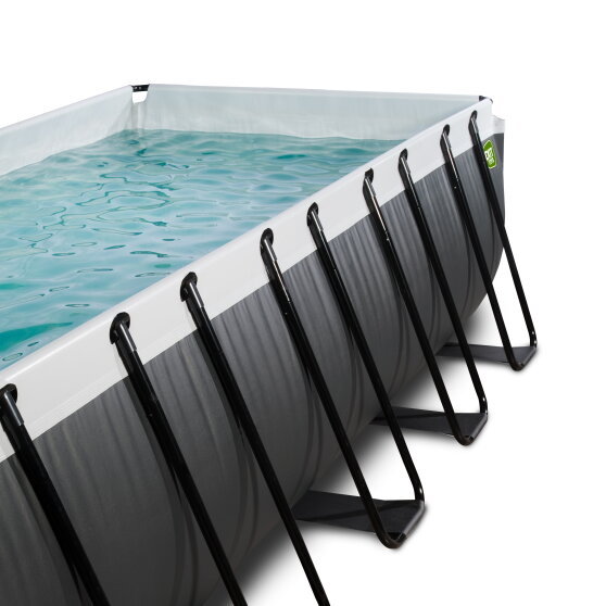 EXIT Black Leather pool 540x250x122cm med sandfilterpumpe og poolskærm - sort