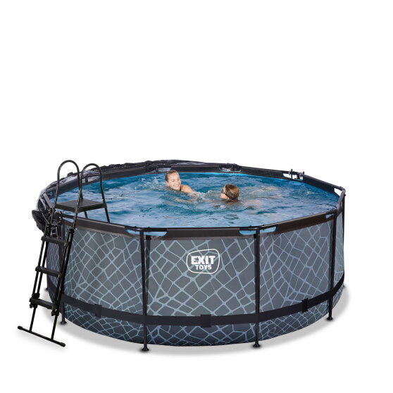 EXIT Stone pool &oslash;360x122cm med sandfilterpumpe og poolsk&aelig;rm og varmepumpe - gr&aring;
