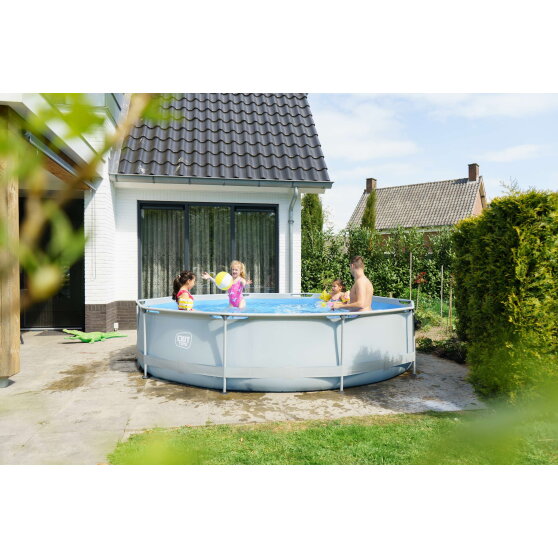 EXIT Soft Grey pool &oslash;360x76cm med filterpumpe - gr&aring;