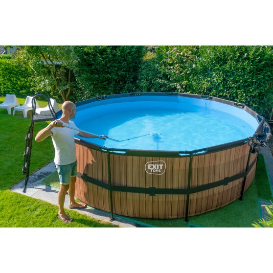 EXIT Wood pool ø450x122cm med filterpumpe - brun