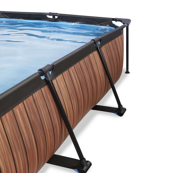 EXIT Wood pool 300x200x65cm med filterpumpe og baldakin - brun