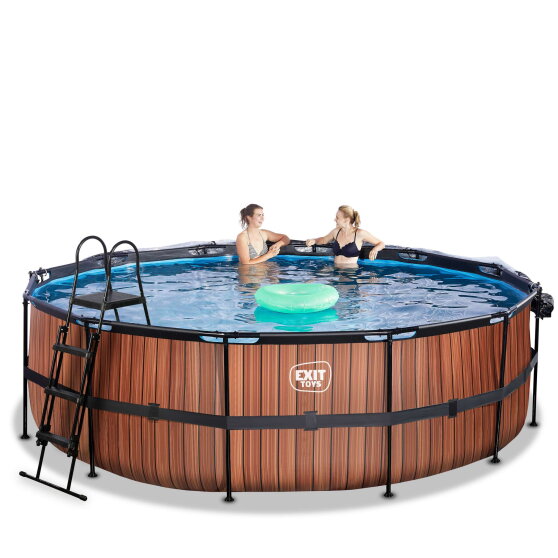 EXIT Wood pool &oslash;450x122cm med sandfilterpumpe og poolsk&aelig;rm - brun