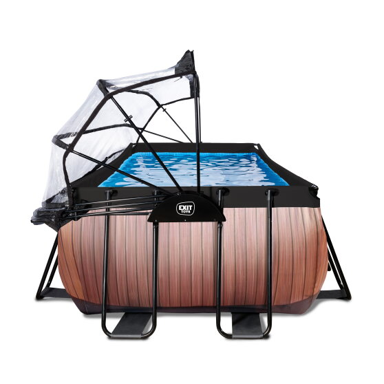 EXIT Wood pool 540x250x100cm med sandfilterpumpe og poolskærm og varmepumpe - brun