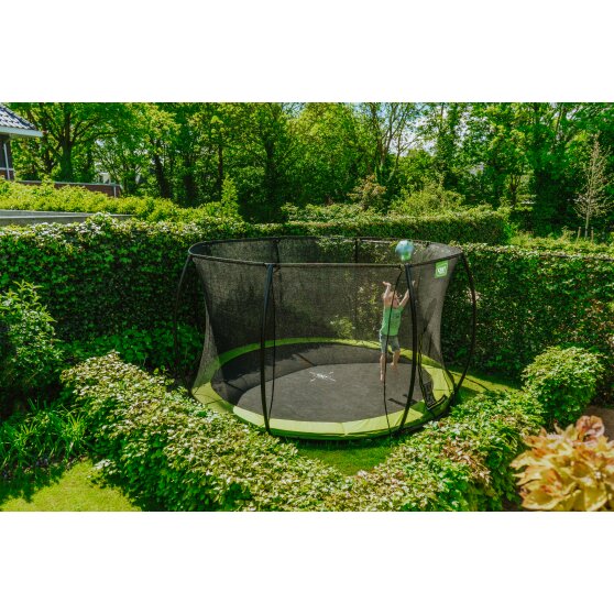 EXIT Silhouette nedgravet trampolin ø427cm med sikkerhedsnet - grøn